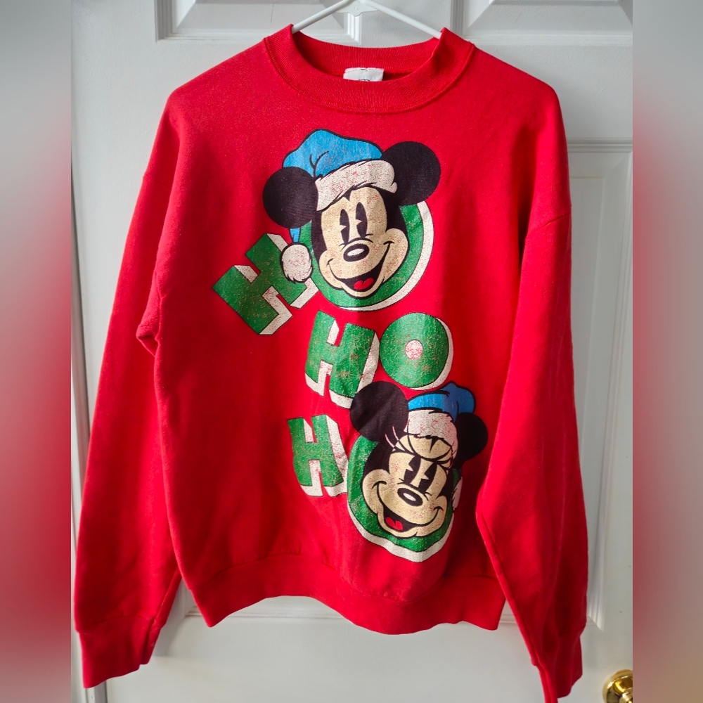 Vintage Mickey & Co. HoHoHo Graphic Red Christmas Crewneck Sweater- Large